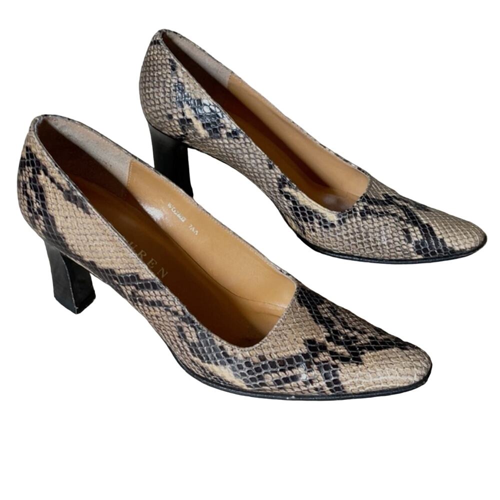Laure by Ralph Lauren Snakeskin Heels INV7 - Picture 1 of 11